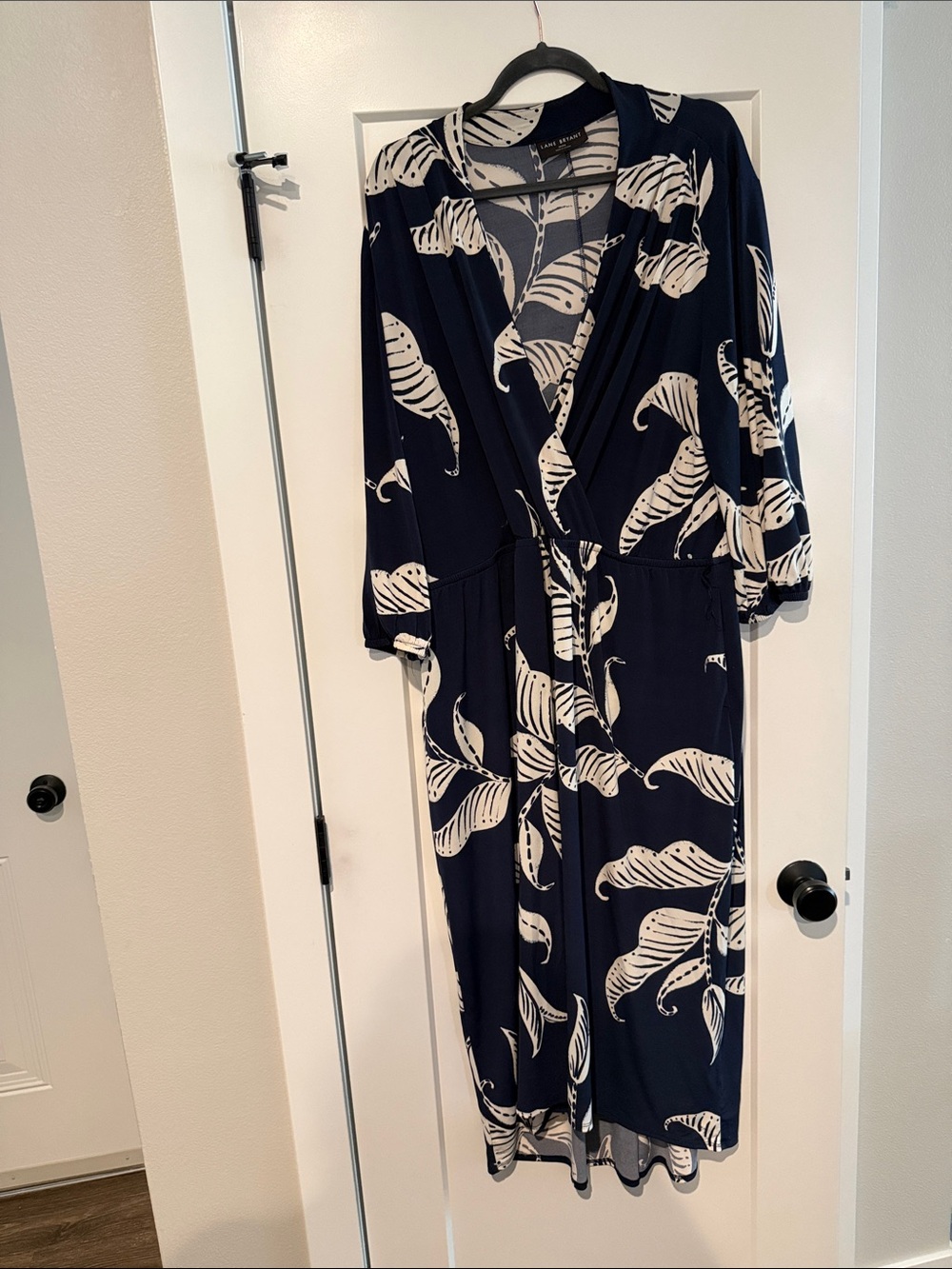 Lane Bryant Navy and White Leaf-Print Wrap Dress